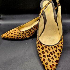 COLE HAAN Leopard Sling Back, Kitten Heels, Size 8.5